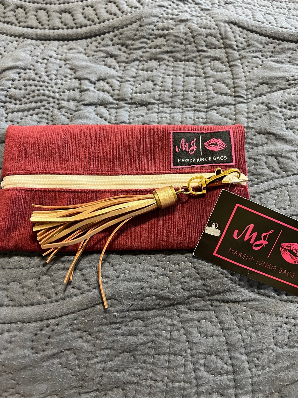 Makeup Junkie Bags Cosmetic in Burgundy with Gold Tassel